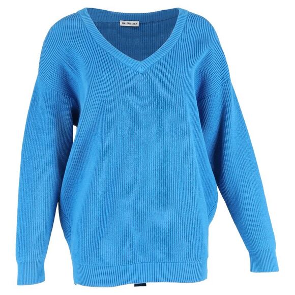 Balenciaga V-neck Sweater in Blue Cotton - Picture 1 of 6